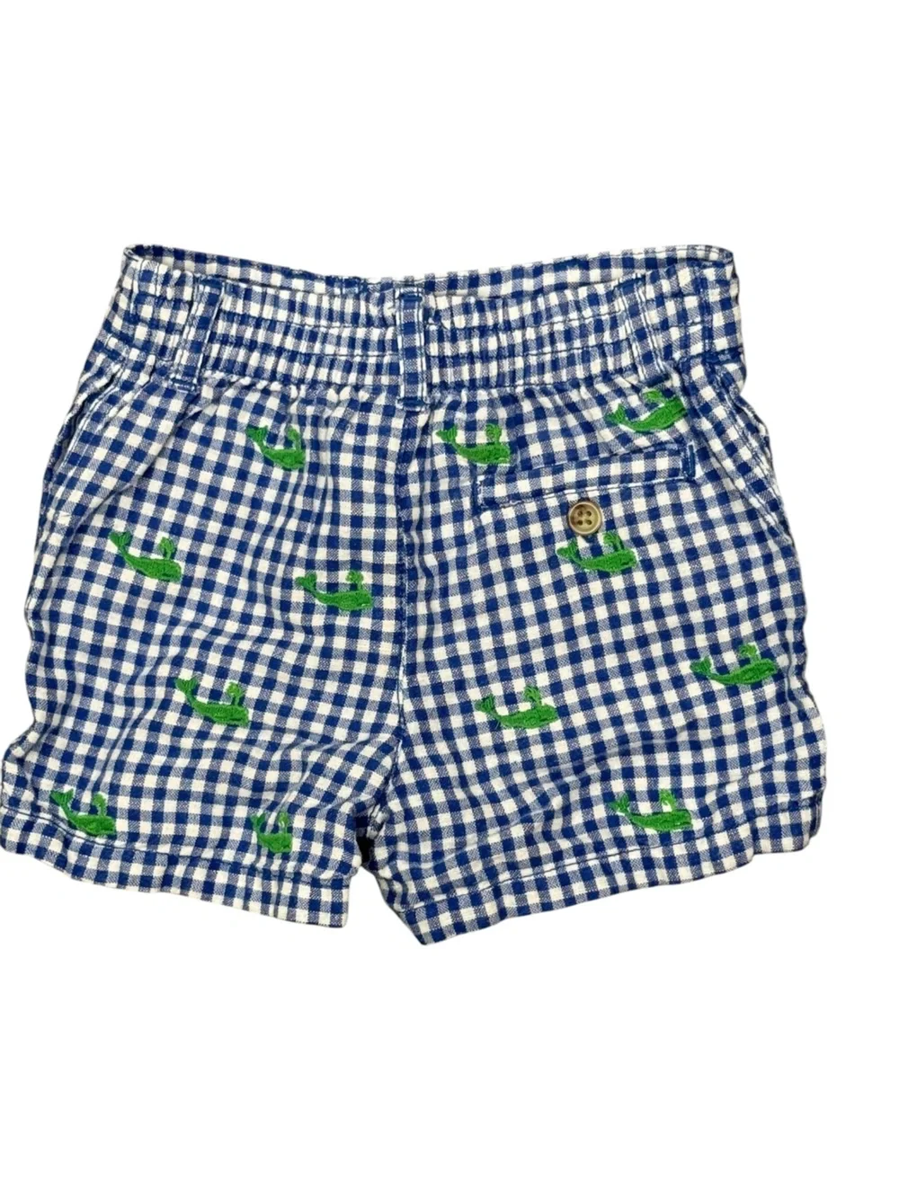 Ralph Lauren Blue Gingham Shorts with Green Whale Embroidery